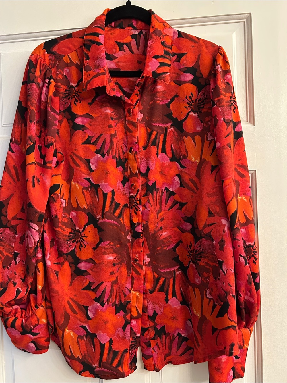 Women's Floral Button-Front Blouse - Red & Pink